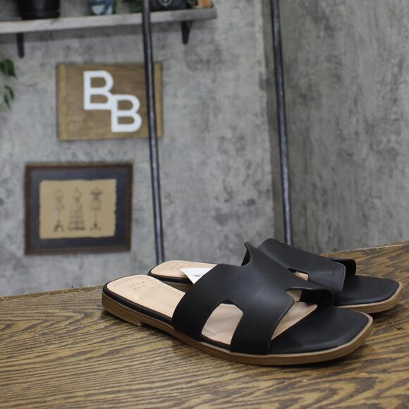 A New Day Womens Nina Wide Width Slide Sandals 92244961 Black 9W - Picture 1 of 10